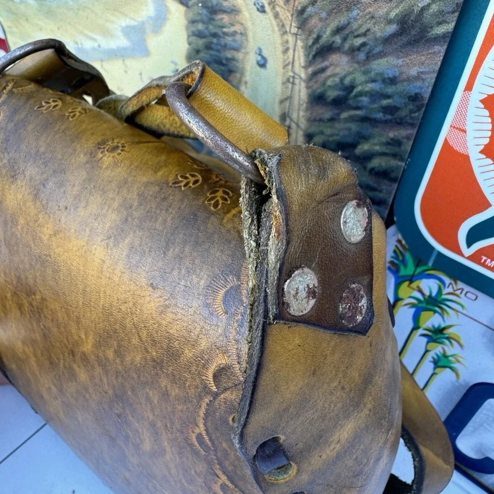 Vintage 1960s‎  Handmade Leather Saddlebag Braided Tuck on Front